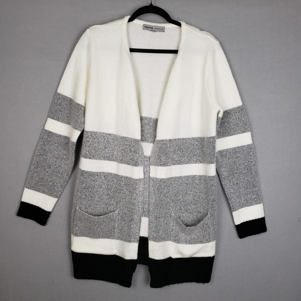 Absolutely‎ Famous Size L Longline Open Cardigan Sweater White Gray Colorblock